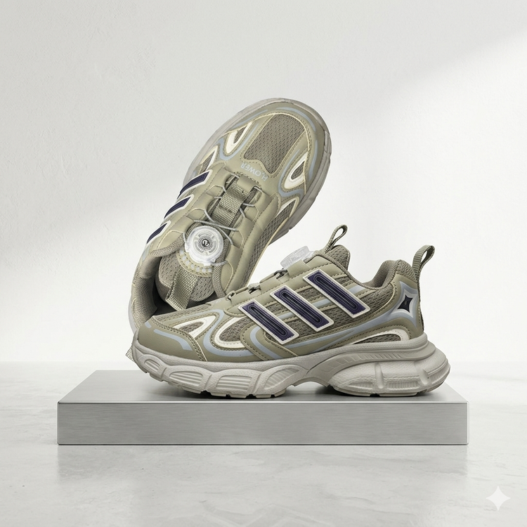 کتانی بچگانه قفل چرخشی هوشمند مدل فلاور رنگ سبز زیتونی و طوسی