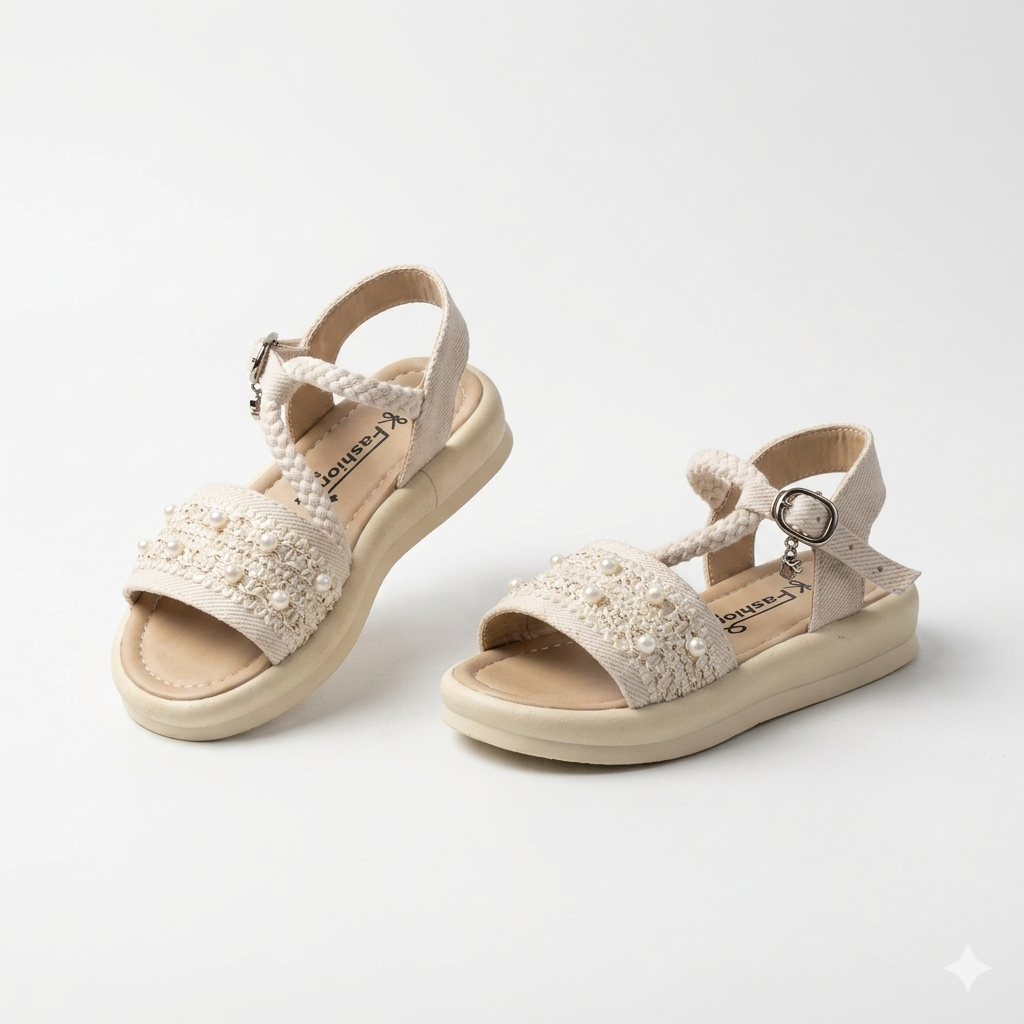 صندل دخترانه مجلسی مدل مرواریددوزی بافت ژورنالی (Fashion Baby) کد 3210
