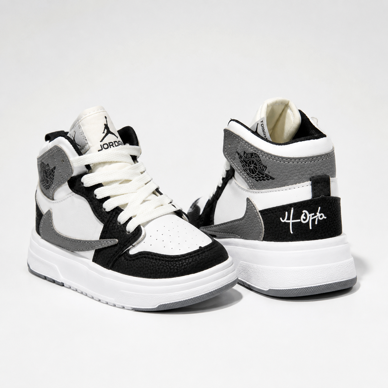 کتانی ساق دار پسرانه و دخترانه طرح جردن تراویس اسکات رنگ مشکی طوسی
